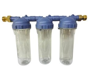 Třífázový vodní filtr IZZI 10" -TRIO G1" SET s konzolí a klíčem bez výpustí