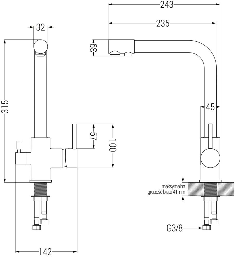 Mexen Duero trojcestná kuchyňská baterie, inox (chrom)