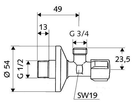 Rohový pračkový ventil Schell Comfort 1/2" x 3/4"