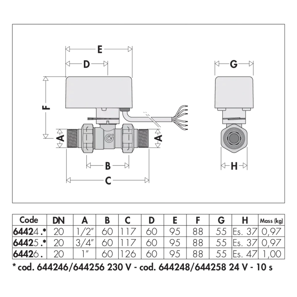 Kulový kohout Caleffi 3/4" s elektroventilem 230V