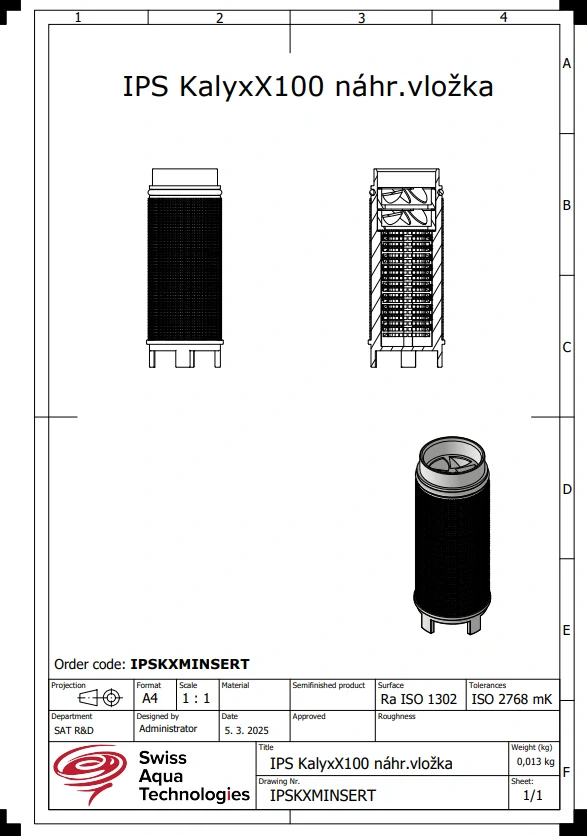 Náhradní vložka pro vodní filtry IPS KalyxX MINI100
