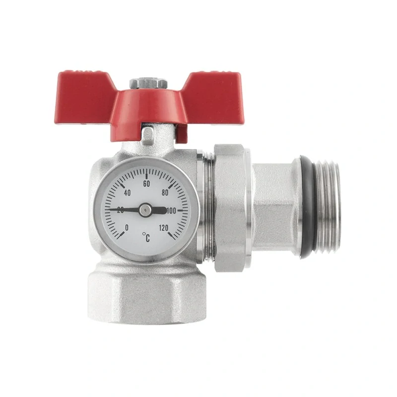 Sada kulových kohoutů s teploměry 1" rohový se šroubením k rozdělovači