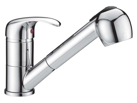 dřezová stojánková baterie s výsuvnou sprchou, klik-klak - chrom - PERLA